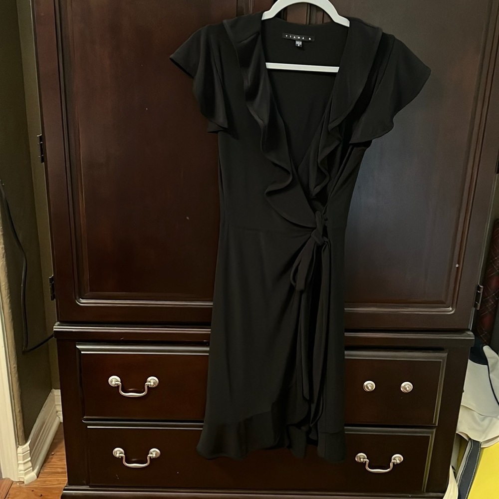 Tiana B black ruffle wrap dress